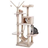 SONGMICS Árbol para Gatos Rascador con nidos Hamaca Plataformas Bolas de Juego 154 cm Colores Opcionales Beige PCT86M