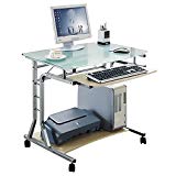 SixBros. Mesa de ordenador enrollable Vidrio/Arce - CT-3791A/41 - Vidrio opalino - Estructura metal - MDF Arce