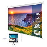 Pantalla de Proyección Enrollable, Apta para HDTV, 203 x 203 cm, Pantalla Diagonal 113'', de Color Blanco, Pantalla para proyector, Accesorio para proyectores, Longitud Ajustable