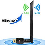 ANEWISH Adaptador Antena Wifi USB de Largo Alcance 600Mbps Dual Band Receptor Wifi (5.8GHz 433Mbps / 2.4GHz 150Mbps) Dongle Wifi compatible Windows 10/8/7 / Vista / XP / 2000, Mac Os