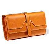 Monederos, Mujer Carteras de Piel Genuina, Cera de Lujo y Gran Capacidad, Bloqueo RFID, 12 Ranuras para Tarjetas y Bolsillo para Monedas, Regalo Perfecto para Mujer y Amigos (Marrón)