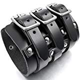 MunkiMix Aleación Genuina Cuero Pulsera Brazalete Brazalete Manguito El Tono De Plata Negro Ajustable Hombre