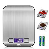 Adoric Báscula Digital para Cocina de Acero Inoxidable, 5kg / 11 lbs, Balanza de Alimentos Multifuncional, Peso de Cocina, Color Plata (Baterías Incluidas)