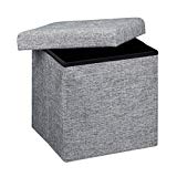 Relaxdays Puff Almacenaje Plegable, Lino, Gris, 38 x 38 x 38 cm