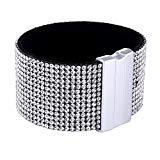 Morella mujeres pulsera brillante ancho refinada con piedras de zirconia y cierre magnético blanco