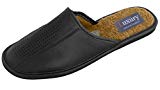 Pantuflas de cuero genuino para hombre, con plantilla anatómica o forro de lana varios colores, color Negro, talla 44