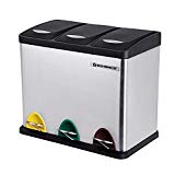 SONGMICS Cubo de Basura de Acero Inoxidable Basurero Reciclaje Tres compartimientos con Penal LTB24L