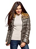 oodji Collection Mujer Chaqueta Acolchada con Pelo Sintético Desmontable en el Cuello, Verde, ES 42 / L