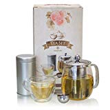 stargoods – Juego de jarra y taza de té con infusor de acero inoxidable, cuchara y puede