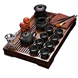 juego de té Exquisita Cerámica De Porcelana Taza De Té Del Kungfu Establecido Con Tapa Y Bandeja De Té De Madera-E