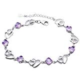 Pulseras Plateada de Plata 925 con Circonita Brillante para Mujeres Niñas Estilo del Amor (Púrpura)