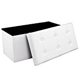 SONGMICS Baúl Puff Taburete para almacenaje Plegable Carga máxima de 300 kg Blanco 76 x 38 x 38 cm LSF106
