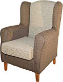 Sillón butaca orejero. Tapizado color arena y marrón. 104x80x76cm. Para salón comedor o dormitorio. Envío montado.