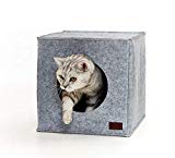 PiuPet Cama de Gato by Incl. cojín | Casa de Gato Adecuada para IKEA Kallax & Expedit | Cueva Comoda en Gris óptica de Fieltro | Diseño Elegante y Moderno |