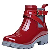 Botas de Agua Bota de Goma Mujer Impermeable lluvia Zapatos Tobillo Casual Calzado, Rojo 41
