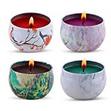 Juego de regalo de vela perfumadas - lavanda, rosa, árbol de té y hierbabuena, la cera de la soja del 100% de KitchenGynti