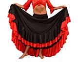 Falda de flamenco para mujer 2 volantes, color negro rojo (XL)