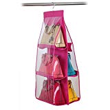 Chinatere ES03 Organizador Colgador de bolsos para el armario con 6 bolsillo fucsia