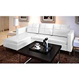 WEILANDEAL Sofa Modular de 3 plazas de Cuero Artificial Blanco Sofa de esquinaDimensiones de Asiento : 168,5 x 56,5 cm (Longitud x Profundidad)