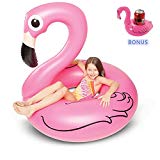 Kyerivs Flotador Flamenco para Niños y Adultos, Flamenco Hinchable De Piscina, Flamenco Colchonetas Piscina para Baños De Sol - Bonus Flamingo Drink Float
