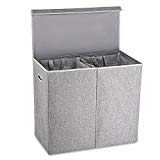 Cesto Ropa Plegable Cesto para La Colada con 2 Compartimentos, Cesto Ropa Sucia, Contenedores para La Colada Cesto Colada Doble Organizador Ropa Sucia con Bolsa Lavandería (Gris)
