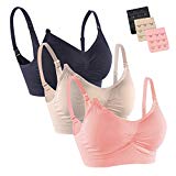 FeelinGirl Sujetador de Maternidad para Mujer sin Hilo ni Costura para Lactancia 3 Piezas Negro/Negro y Beige y Rosa L