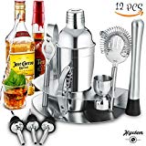 Coctelera de Cóctel, Conjunto Coctelera de 12 Piezas (Coctelera, Cuchara de Bar, Colador, Mortero de Mano Mezclador, Vertedor de Botella, Pinzas para el Hielo Pinzas) Coctelera Profesional