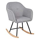Woltu Mecedora Sillón Tapizado Relajante Sillón Reclinable Silla de Ocio Asiento de Lino Pierna de Metal Corredor de Madera Gris Claro SKS05dgr