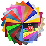 ARTEZA Papel de vinilo textil imprimible | Hojas de vinilo de papel transfer para camisetas y tejidos varios (25,4 x 30,5cm) | 22 colores surtidos