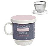 Lama - Taza tisana con filtro, diseño Flechas, cerámica, Gris/Rosa, 13 x 9 x 10 cm
