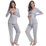 Hawiton Ropa Premamá Invierno Pijama de Lactancia Embarazadas Algodón Mangas Largas talla L