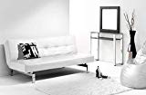 Adec - Chic, Sofá cama sistema clic clac, sofa tapizado polipiel patas cromadas, acabado color Blanco Roto, medidas: 180 x 85/105 cm