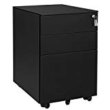 SONGMICS Mueble Archivador Metal con Cerradura Cómoda de 3 Cajones Oficina Cajonera con Ruedas, Cuerpo del Armario Premontado, Negro 52 x 39 x 60 cm OFC60BK