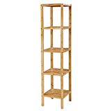 SONGMICS Estante de Baño, de Bambú, de 5 Niveles, Estante de Cocina de Pie, para Espacios Estrechos, Sala, Dormitorio, Vestíbulo, 33 x 33 x 146 cm BCB55Y