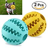 UEETEK 2pcs Juguete de goma masticar mascotas, Squeaker Squeeze Pet Ball juguetes, bola interactiva para mascotas perros masticar jugar Traning ejercicio, diámetro 7.1cm (amarillo + azul)