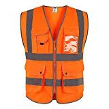 JKSafety Nueve bolsillos Nivel 2 Uniforme trabajo Chaleco con cremallera-Chaleco reflectante fluorescente-Chaleco de segurida Naranja(Mediana)