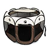 Parque Mascota de Juego Entrenamiento Dormitorio Perro Gato Conejo Octágono Plegable Lavable Durable 91x 91x 58 CM, Blanco y Café