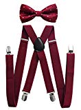 Tirantes para hombre con pajarita de Axy, 4 clips resistentes en forma de X rojo Weinrot (Hosenträger Breit 2,5cm)+Fliege Bunt Nr.7