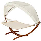 TecTake hamaca con soporte XXL de madera de pino estructura con techo comoda calidad excelente jardin 400 x 150 x 210 cm (LxAxA) hamacas