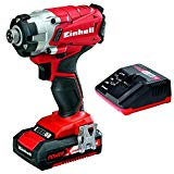 Einhell Expert TE-CI 18 Li Kit - Atornillador de impacto con batería (batería de 1,5 Ah litio, acero inoxidable, luz integrada), color rojo y negro