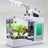 MFEIR pecera mini pecera con usb acuario acuarios ornamentales de biotipo,Blanco