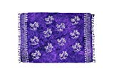 MANUMAR Mujer Pareo opaco, toalla de playa grandes Sarong en púrpura con motivo palma, 155 x 115 cm, toalla vestido de verano, bikini vestido de playa