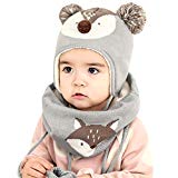 DORRISO Linda Niños Sombrero y Bufanda Guantes Primavera Invierno Gorro Bebe Calentar Pequeña Zorro Gorro Bufanda Guantes Conjunto Sombrero de Niño