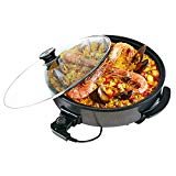Sogo SS-10060 - Paellera, Sartén Eléctrica para Paella y Pizza, Cazuela Multiusos con tapa Cristal, Diámetro de 42cm, 1500W, Base de teflón antiadherente, Negro