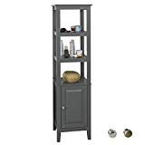 SoBuy FRG205-DG, Mueble Columna de baño, Armario para baño,estanterías de baño- 3 estantes y 1 Puerta,ES (Gris)