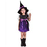 Fossen Disfraz Halloween Niñas 2-15 Años Vestidos y Sombrero Bruja Ropa Costume Vestirse (2-3 años, Morado)