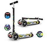 IMMEK Patinete Plegable con 4 Ruedas PU con Led Luces Altura Ajustable Desde 77-87CM con Freno Posterior con Grafitti en Tabla Seguro para Niños