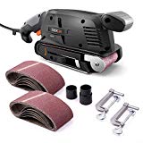 TACKLIFE Lijadora de Banda, 600W Lijadora Eléctrica, 13 Lijas 75x457mm, 6 Velocidad 360-560RPM, 2 Adaptadores de Aspirador 32/35mm, Motor de Cobre Puro, Cable de 3 Metros, Botón de Bloqueo PSFS1A