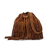Dxlta Retro Cordón del ante faux Bolso del cubo | Bolso Flecos Borla Messenger Bandoleras para Mujeres