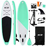 Tabla Hinchable de Paddle Surf + SUP Paddle Remo de Ajustable | Bomba | Mochila | Aleta Central Desprendible | Kit de Reparación | Vela de Viento y Surf Leash(300*83*15cm Grosor, Carga Hasta: 350kg)
